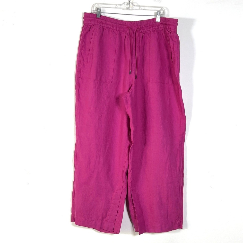 Athleta Retreat Linen Pants Women Sz 1X Pink Elastic Waist Drawstrin Side Slits